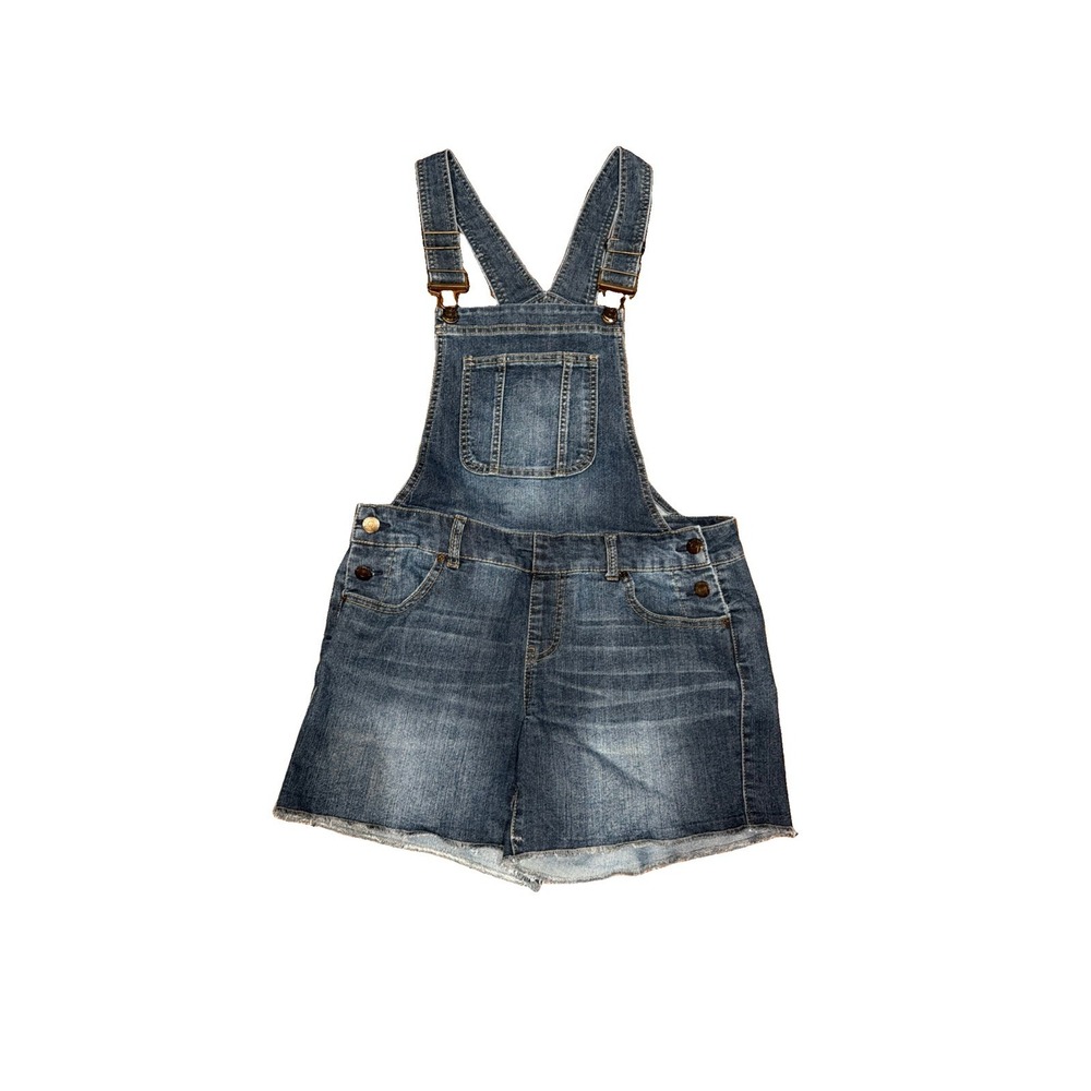 Women's Blue Spice Denim Shorts Shortalls Bib Overalls Size 7 Frayed Distressed